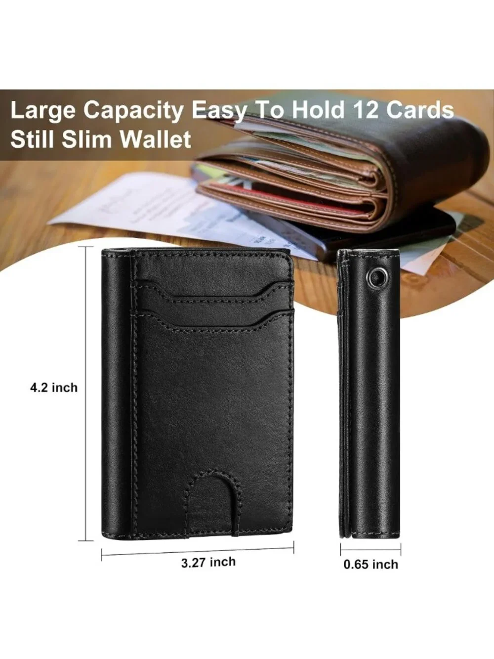 RFID Blocking Genuine Leather Trifold Wallet for Men | Anti-Theft Chain, 12 Card